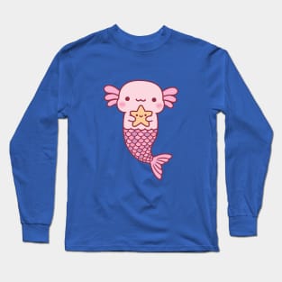 Cute Pink Axolotl Mermaid Holding Starfish Long Sleeve T-Shirt